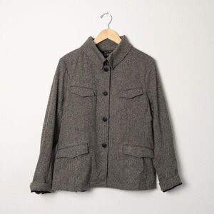 Rag & Bone Wool Blend Grey Brown Tweed Military Blazer Jacket Size 10